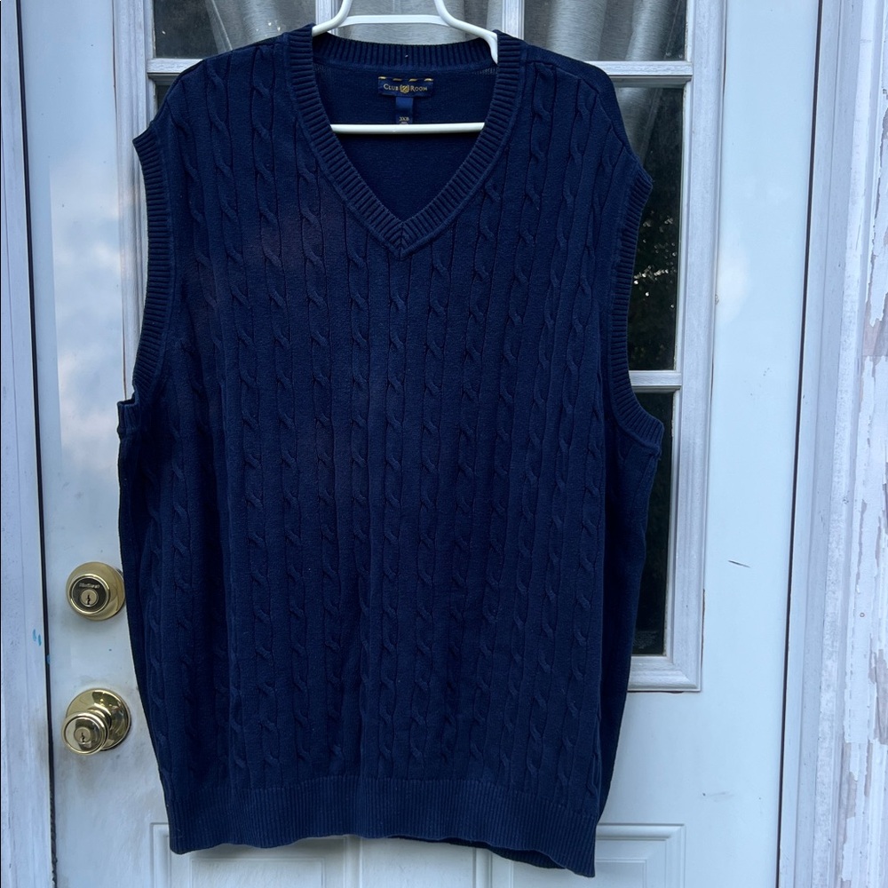 Navy Blue Cable Knit Men's Sweater Vest